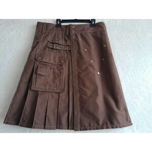 Mens Size 34 Medium Utility Cargo Renaissance Canvas Pleated Pockets Kilt Brown